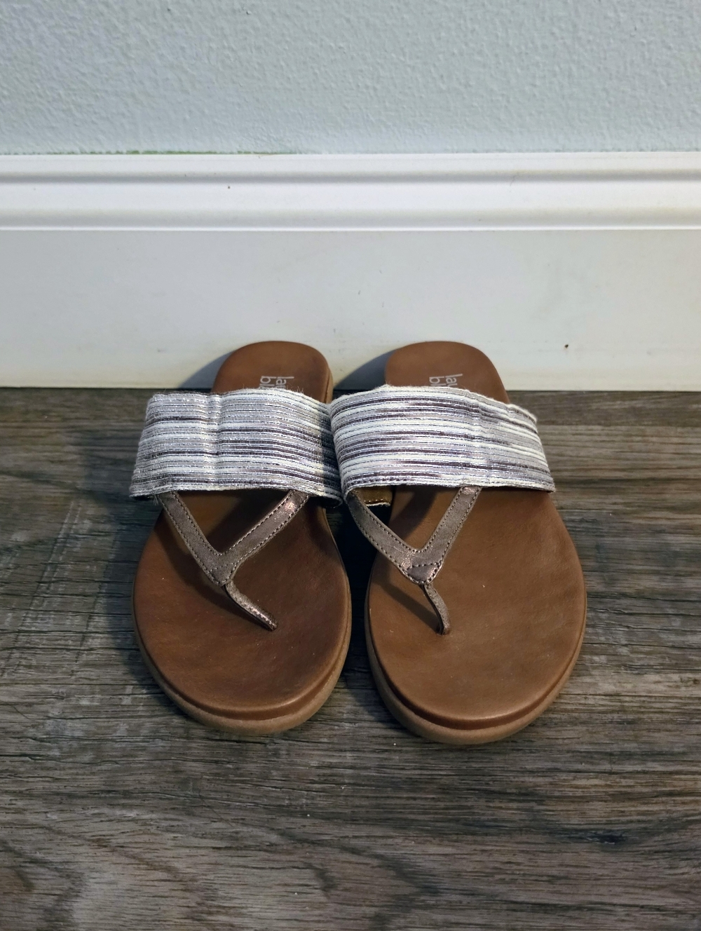 Lauren Blakewell Brown Metallic Strap Thong Sandals